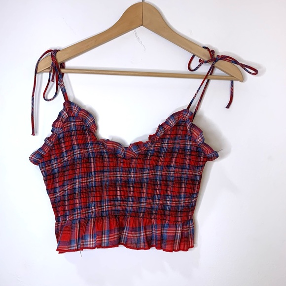 Emory Park Red Plaid Crop Top Size S NWOT - Picture 3 of 7